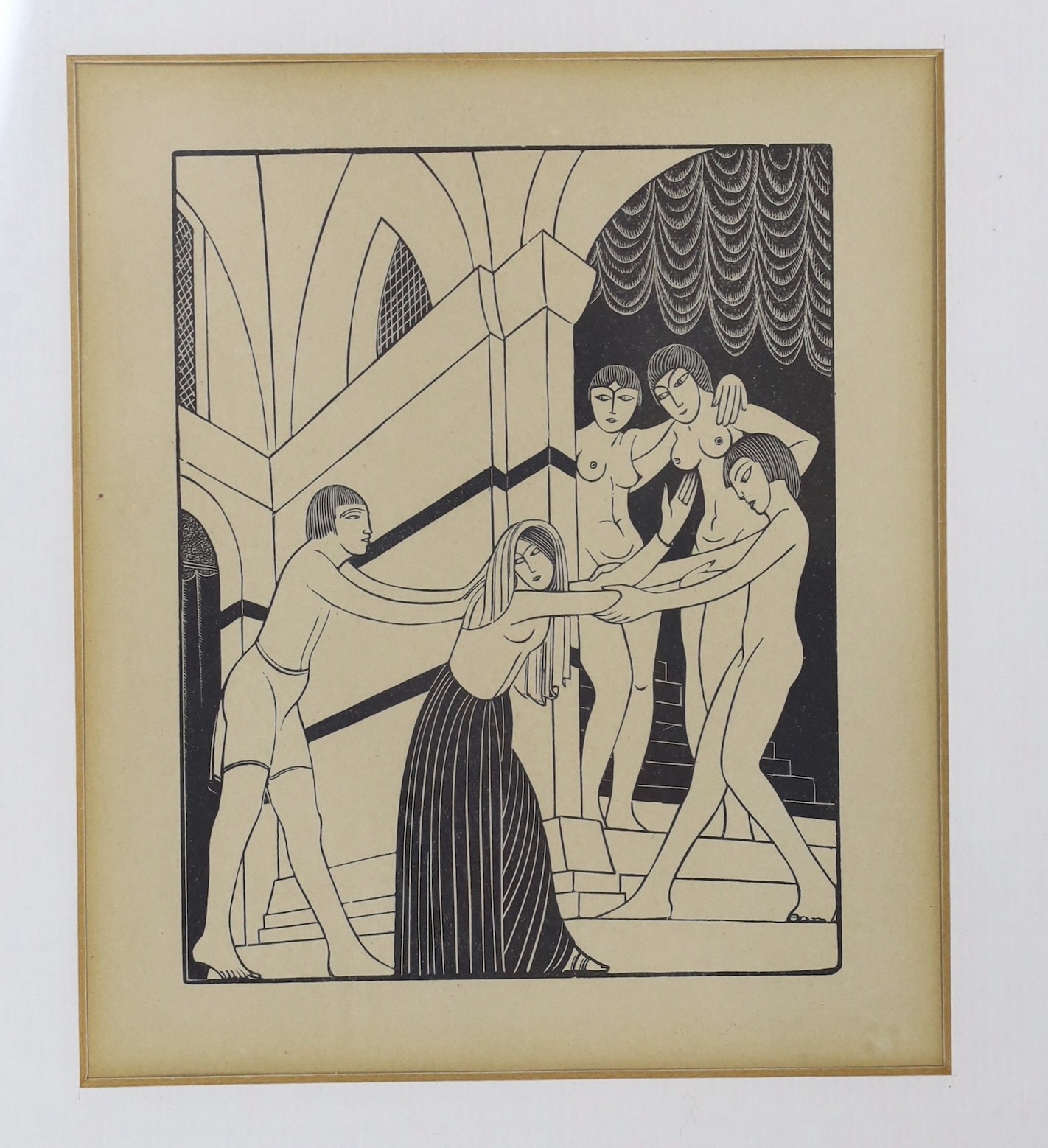 Eric Gill (1882-1940), wood engraving, 'The Harem', see reference - Engravings by Eric Gill, Douglas Cleaverdon, Bristol, 1929 - PL 72, 12 x 9.5cm